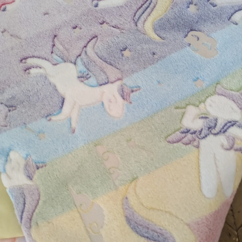 Soft Fleece Unicorns Green and Purple Patchwork Quilt with Classic Design